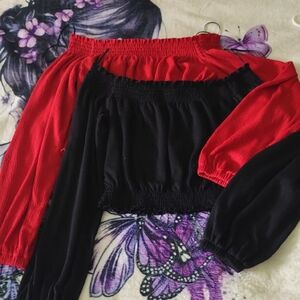 H&M Red and Black Off-Shoulder Crop Tops
